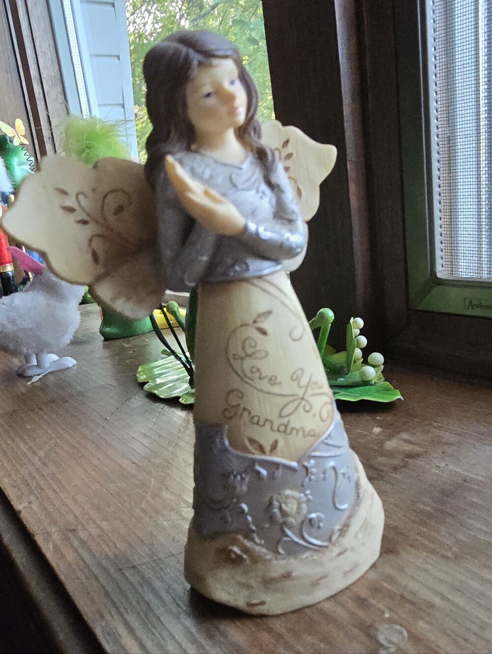 Element Cream and Gray Angel Sculpture with Floral Wings